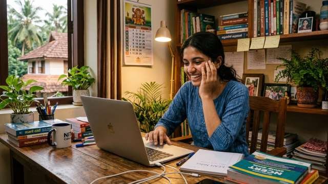 Student checking KEAM BTech seat allotment on laptop screen